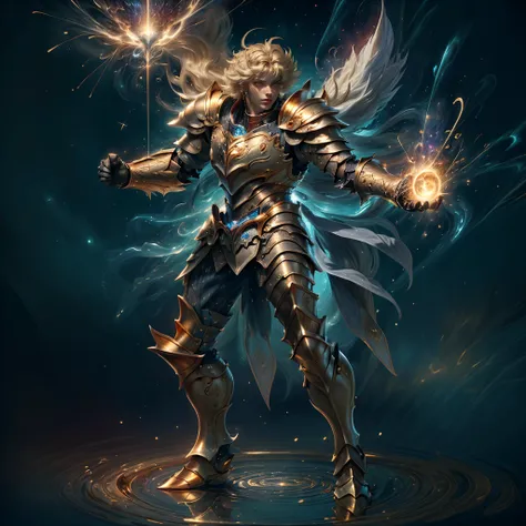 style-swirlmagic, advntr, (1man, male, manly, masculine, handsome, gigachad, muscular),(masterpiece, high resolution, photo-realistic:1.4), (saint seiya:1.2), (golden full body armor:1.6), (unleashed power:1.2), (cosmos:1.2), (zodiac:1.2), (gleaming golden hues:1.1), (intricate, detailed design:1.2), (radiant gems:1.1), (embossed zodiac symbol:1.2), (intense, fiery aura:1.3), (dynamic, action pose:1.2), (determined expression:1.2), (powerful, cosmic energy:1.2), (crackling sparks:1.1), (billowing cape:1.1),(dynamic cosmos pose), (shimmering, celestial background:1.2), (glowing constellations:1.1), (epic battle scene:1.3), (intense, vibrant colors:1.2), (saint seiya logo:1.2),ultra high quality, masterpiece, intricate detailing:1.4, photorealistic rendering, flawless craftsmanship, stunning visual impact, immaculate golden reflections:1.3, dramatic lighting, captivating realism, exquisite attention to detail, highest level of quality, unparalleled artistry, impeccable textures, cinematic composition, ultra high resolution:1.3, <lora:epi_noiseoffset2:0.8> <lora:hairdetailer:0.8> <lora:NijiExpressV2:0.4> <lora:_20230805154543:0.8> 1 <lora:real_skin:0.8> <lora:AngelicAI:0.3> AngelicAI
