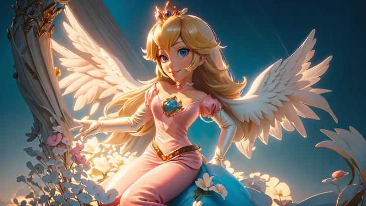 (<lora:AngelicAI:0.6> AngelicAI),highres,masterpiece,perfect ligthing,bloom,cinematic lighting,adult,perfect skin,female,cowboy shot,smile,narrow waist,skinny,<lora:PrincessPeachMovie:0.6>,(PrincessPeach),(a pink transparent Princess Peach),choker,detailled eyes,blue eyes,choker,sensual,mushrooms,mushroom kingdom,pink lips,((glossy lips)),pursed lips,pink pumps,glossy skin,oily skin,beautiful light,(day:1.3),bright,looking at viewer,<lora:3DMM_V11:0.4>,