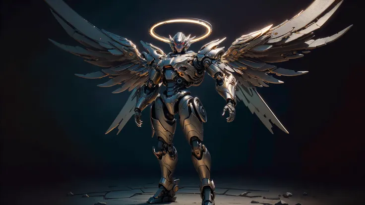 AngelicAI , award wining professional photo of (full body cyborg android robort archangel:1.4), divine baroque armor, (big majestic metallic wings:1.6), positioned slightly distant, allowing the vastness of the void to envelop it, completely dark scene, empty background, no light, in the dark, only angelic halo, metal highlights, hands up spread to the heaven, dynamic pose
(realistic, masterpiece, ultra-realistic:1.4), (intricate, ultra detailed, best quality:1.3), (cinematic lighting, comprehensive cinematic, portrait photography, magical photography:1.2), (hyper realism, soft light, dramatic light, sharp, HDR:1.3), (subsurface scattering, heavy shadow:1.2), (high resolution, High Dynamic Range, Fujifilm XT3, 8K UHD, photorealistic, rule of thirds, film photography:1.3), (professional photography, DSLR, sharp focus, tack sharp, dof, film grain, crystal clear:1.2), <lora:epi_noiseoffset2:1> <lora:LowRA:0.6> <lora:AngelicAI:0.2><lora:FINAL Robort:0.3> r<lora:NijiExpressV2:0.4> <lora:mecha(mjstyle):0.3> mecha \(mjstyle\) <lora:3DMM_V12:0.8>