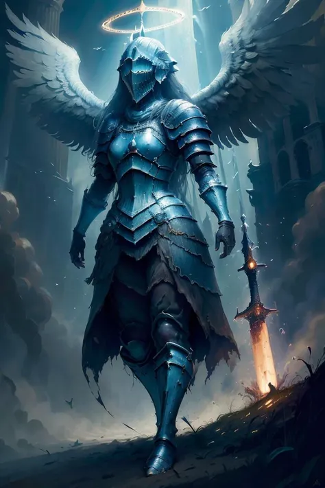 Best quality, (a masterpiece of Dark Souls:1.4), ultra high res, surrealism, dream-like, epic atmosphere,
1girl as Valkyrie with giant wings fall from the sky, (dollienobodysd15:0.8), extream long hair, attacking pose, gods story, AngelicAI, <lora:AngelicAI:0.9>