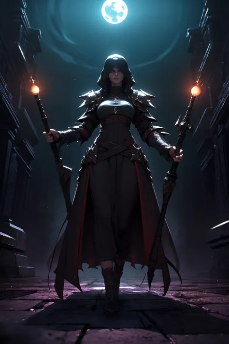 highres, masterpiece, perfect lighting, bloom, cinematic lighting, adult, female, looking at viewer, <lora:Dark_Knight_MINI:1> DRK_Glam, dark armor, wearing DRK_Glam <lora:UnlimitedBladeWorks1.6:1> Scythe, holding, weapon, holding weapon, smug, smirk, angry, ancient temple, dark magic, ominous, rituals, arcane symbols, shadowy, eerie, mystical, foreboding, ancient artifacts, sacrificial, cryptic inscriptions, forbidden knowledge, occult practices, mysterious energy, esoteric, sinister, hidden power, eerie atmosphere, cursed, enchanted, otherworldly, malevolent, haunting, supernatural, ancient rituals