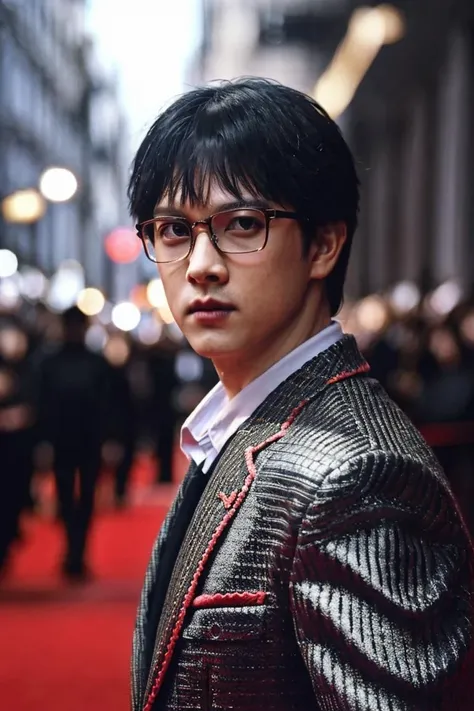 a men as a movie star, (portrait:1.2), (half body:1.2),(face focus:1), modelshoot style, (extremely detailed CG unity 8k wallpaper), Intricate, High Detail, Sharp focus, dramatic,photorealistic painting art by midjourney and greg rutkowski , ((movie premiere gala)), ((standing on the red carpet)), ((paparazzi in the background)), (looking at viewer), (detailed pupils:1.2), (elegant suit:1.3) <lora:zhangyusheng:0.8>