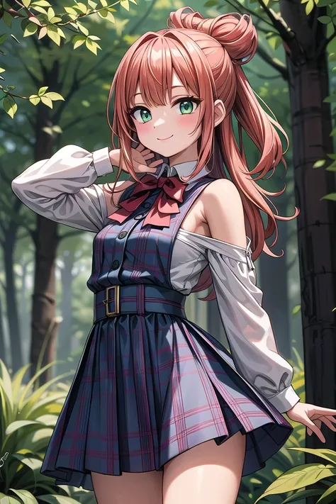 insanely detailed, absurdres, ultra-highres, ultra-detailed, best quality,
1girl, solo, nice hands, perfect hands
BREAK
jirai kei,plaid skirt, shirt, long sleeves, bow, blue skirt, white shoulder frilly shirt, outdoors, blue bow, long hair, (cleavage:-1.5)
BREAK
happy smile, laugh, closed mouth
BREAK
standing, cowboy shot, looking at viewer
BREAK
slender, kawaii, perfect symmetrical face, ultra cute girl, ultra cute face, ultra detailed eyes, ultra detailed hair, ultra cute, ultra beautiful
BREAK
in forest, depth of field, ultra detailed background
BREAK
medium large breasts
BREAK
orange hair, green eyes, topknot,