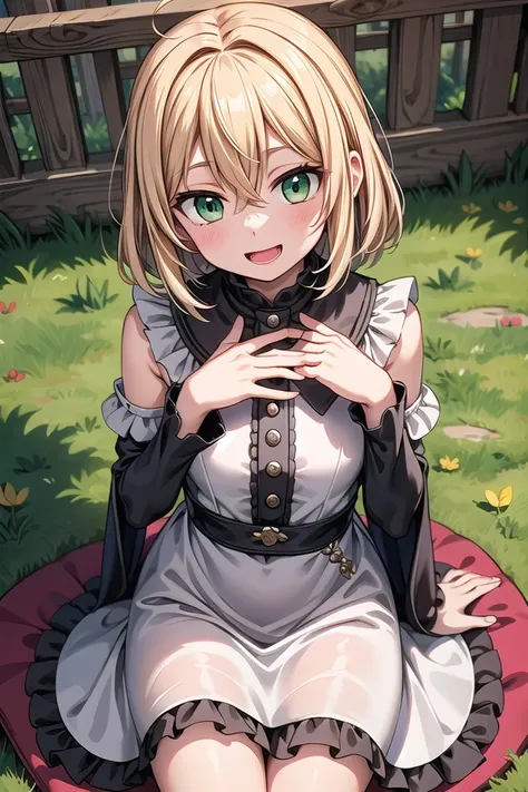 insanely detailed, absurdres, ultra-highres, ultra-detailed, best quality,
1girl, solo, nice hands, perfect hands,
BREAK
princess, princess dress with many frills, teara on hair,
happy smile, laugh, open mouth,
sitting, seductive pose,
from above, cowboy shot,
BREAK
slender, kawaii, perfect symmetrical face, ultra cute girl, ultra cute face, ultra detailed eyes, ultra detailed hair, ultra cute, ultra beautiful,
BREAK
(fantasy world, in castle), depth of field,
medium large breasts, (cleavage:-1.5),
BREAK
blonde hair, medium hair, messy hair, green eyes, hair between eyes