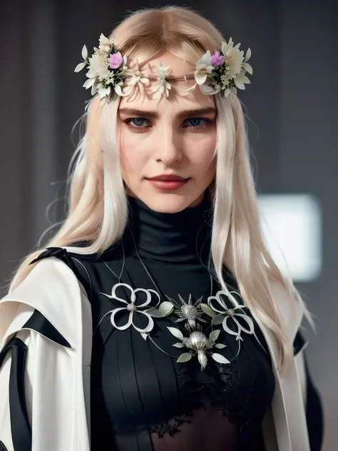 Cicciolina , crow flower, portrait, white cyberpunk turtleneck, long pants, photography, trending on artstation, sharp focus, studio photo, intricate details, highly detailed, by greg rutkowski <lora:Cicciolina:0.8>