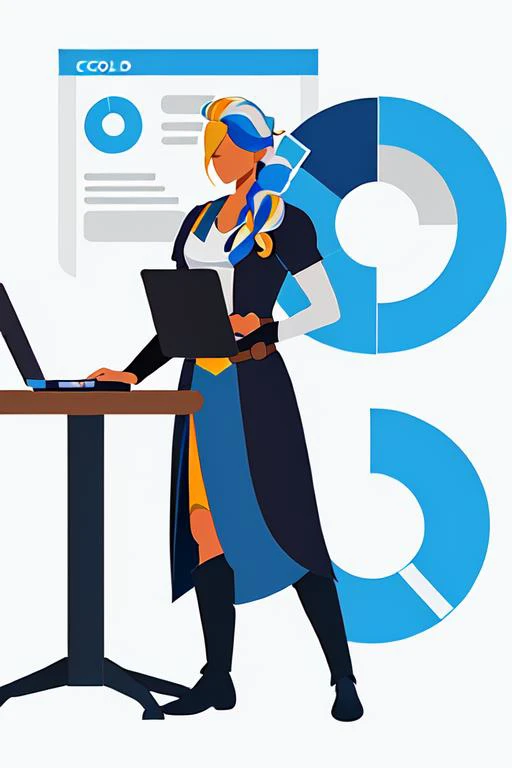 (masterpiece, best quality:1.3), 8k, sxz-Jaina-v1, solo, (full body:1.1), standing, laptop, faceless computer, white background, data chart, data, pie chart, flat color, no lineart, flat illustration, Vector diagram, minimalism, <lora:business data flat-v1.2:0.6>