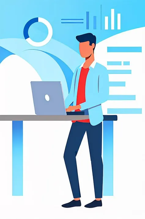 (masterpiece, best quality:1.3), 8k, 1boy, solo, (full body:1.1), standing, laptop, computer, faceless, white background, data chart, data, pie chart, flat color, no lineart, flat illustration, Vector diagram, minimalism, <lora:business data flat-v1.2:0.8>