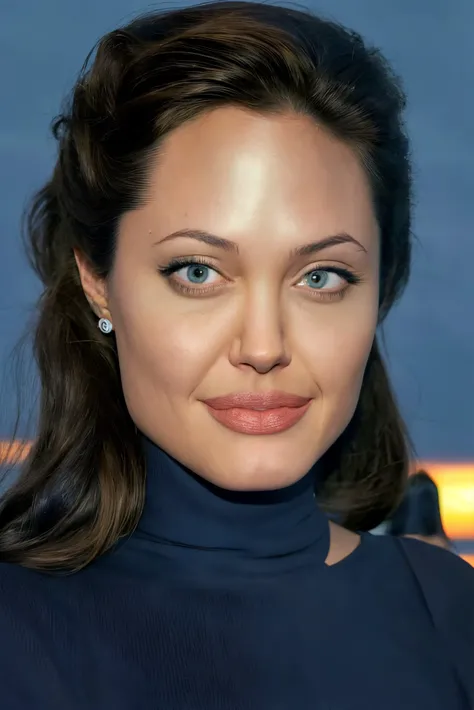 Angelina Jolie closeup, 1970s,  beautiful,  closeup, upper body, 
,,
smart,
Indigo modest dress, 
 highres, detailed, , 
Arctic tundra and northern lights display at the background, best quality, masterpiece,   
<lora:Angelina:0.65>