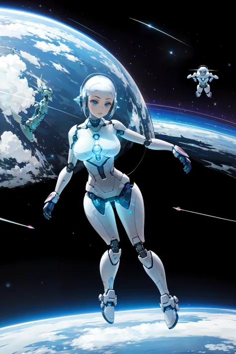 robot , 1girl, flying through space, <lora:futurediffusion-08:0.8>