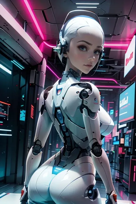 1girl, solo,,robot ,cyborg, android,background, neon color, science fiction, cyberpunk,ass <lora:futurediffusion2-08:0.8> <lora:epi_noiseoffset2:0.1>