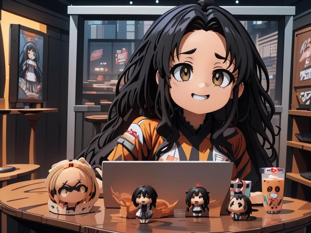 (masterpiece:1.4), high quality, high definition, sharp focus, detailed face, anime, best quality, 4k, 8k, absurd resolution, intricate detail, detailed hands, detailed eyes, animation, illustration, highly detailed, highres, extremely detailed, <lora:ETO_OCC002:0.7> ETO_OCC, black hair, curly hair,longhair, thick eyebrows, <lora:hyperdenoiser_v090:0.6>, (looking at viewer:1.4), (plump), (hazel eyes:1.3), <lora:mesugaki-10:0.4>, <lora:ETO_OC:0.3> ETO-OC, <lora:concept_cafe_v1:0.5> cup, ANCF, (photo_inset), reference_inset, indoors, (chibi_inset), pov, table, eating, drinking glass, <lora:AppleCheek:0.7> applecheek, (acrylic standee_inset:1.6), <lora:sensualface_type4:0.3>, gasping, ecstasy, seductive smile, (nendoroid_inset:1.5)