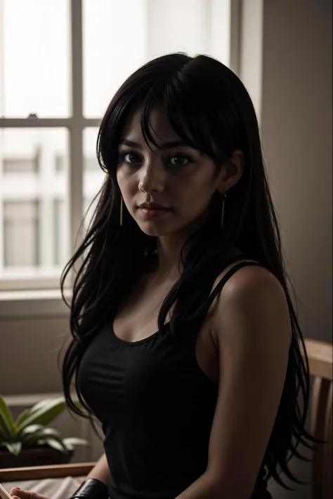 1girl, black hair, earrings, gloves, indoors, long hair, looking at viewer, potted plant, solo, tank top, upper body, window, close-up,
masterpiece, best quality, intricate detail, <lora:LCM_LoRA_Weights_SD15:1> <lora:backlight_slider_v10:-1>