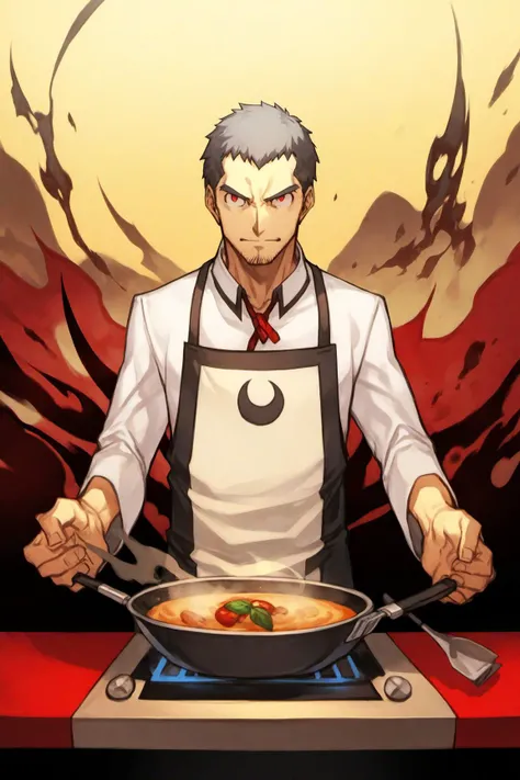 Best aesthetic, official_art, Explicit, artist_hungry_clicker, artist_kukumomo, artist_asura_(asurauser), copyright_persona_4, character_doujima_ryoutarou, in front of viewer, standard clothes, cooking,<lora:EMS-18719-EMS:0.800000>