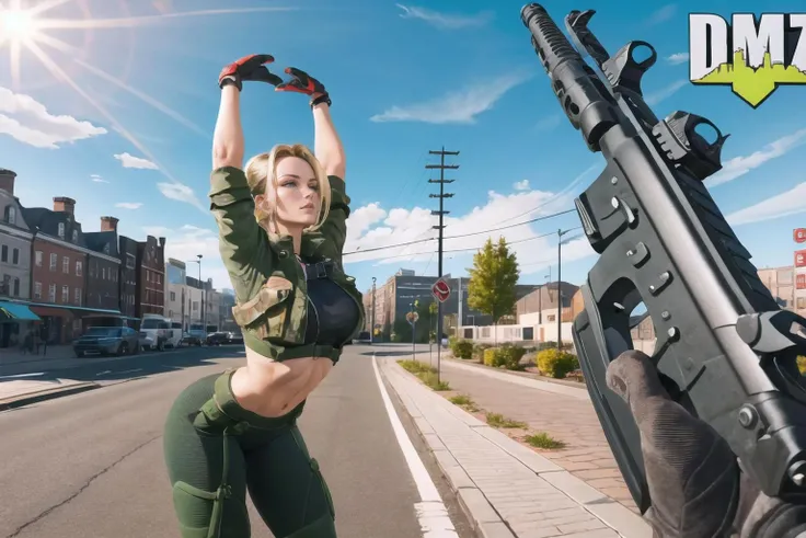 Highly detailed, High Quality, Masterpiece, beautiful, FPSThumbnail, <lora:FPSThumbnail:1>, ground vehicle, motor vehicle,, cammy stretch \(meme\), stretching, arms up, <lora:Pos_CammyStretch:1>