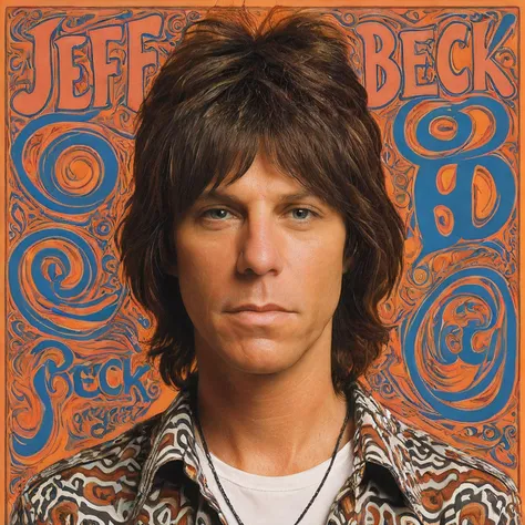 <lora:Harrlogos_v1.1:1> "JEFF BECK" text logo, 60's psychedelic poster of <lora:Jeff_Beck_SDXL:0.8> yJeff_Beck, in the style of Milton Glaser