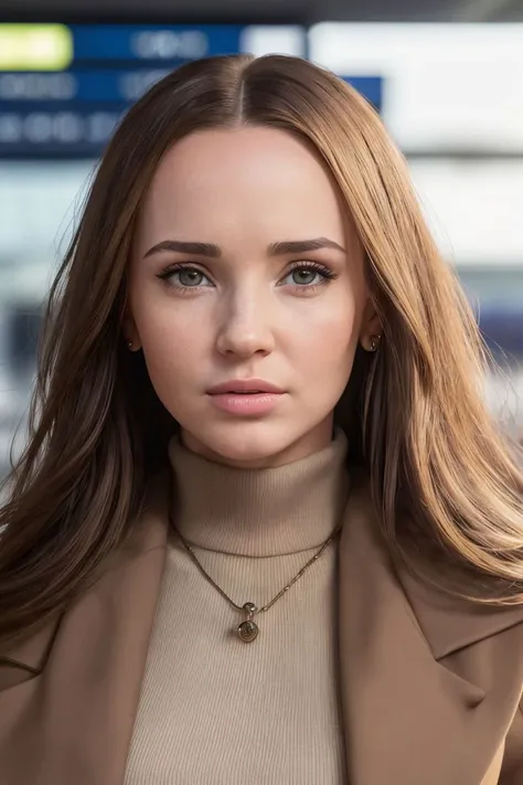 closeup headshot of S141_KaisaNord, a stunning woman, in the (airport:1.2), wearing a (coat:1.2), (8k, RAW photo, best quality, depth of field, ultra high res:1.2), (absurdres, intricate, photorealistic, masterpiece, ultra-detailed:1.3)