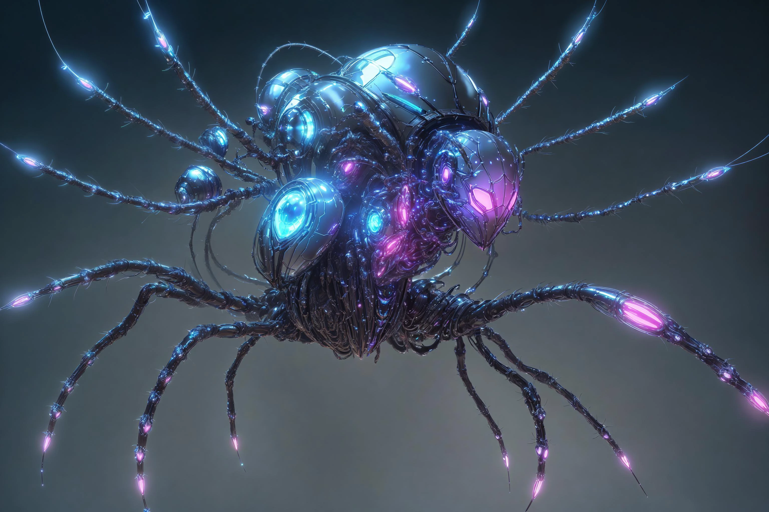 best quality photorealistic painting of a cyberhelmet spider as a (futuristic mechanism nano-bot, elaborate high-tech design, sleek shiny chrome parts, smooth glossy plastic, glass panels, luminescent threads and whiskers and nerves:1.2) , ,
detailed, focused, 8k resolution, cinematic lighting, cinematic shot
<lora:BioPunkAI:0.2> < <lora:cyberhelmetv0.7:0.2>