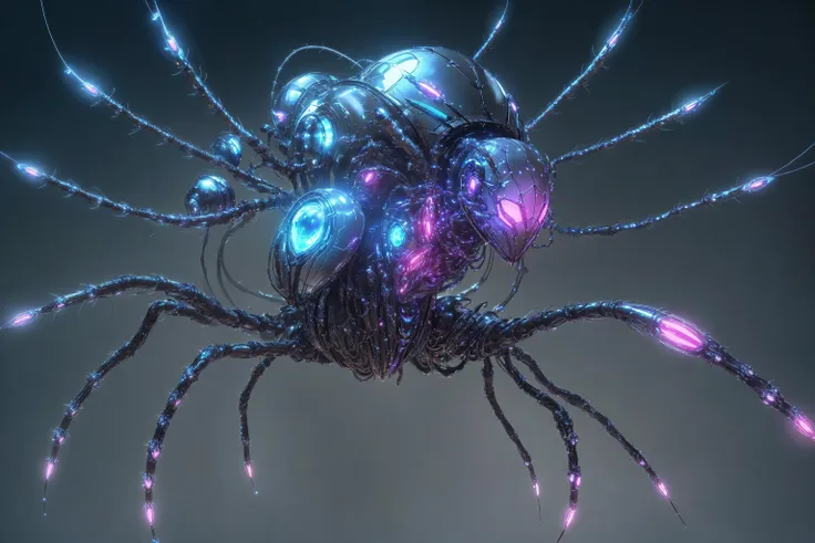 best quality photorealistic painting of a cyberhelmet spider as a (futuristic mechanism nano-bot, elaborate high-tech design, sleek shiny chrome parts, smooth glossy plastic, glass panels, luminescent threads and whiskers and nerves:1.2) , ,
detailed, focused, 8k resolution, cinematic lighting, cinematic shot
<lora:BioPunkAI:0.2>  < <lora:cyberhelmetv0.7:0.2>