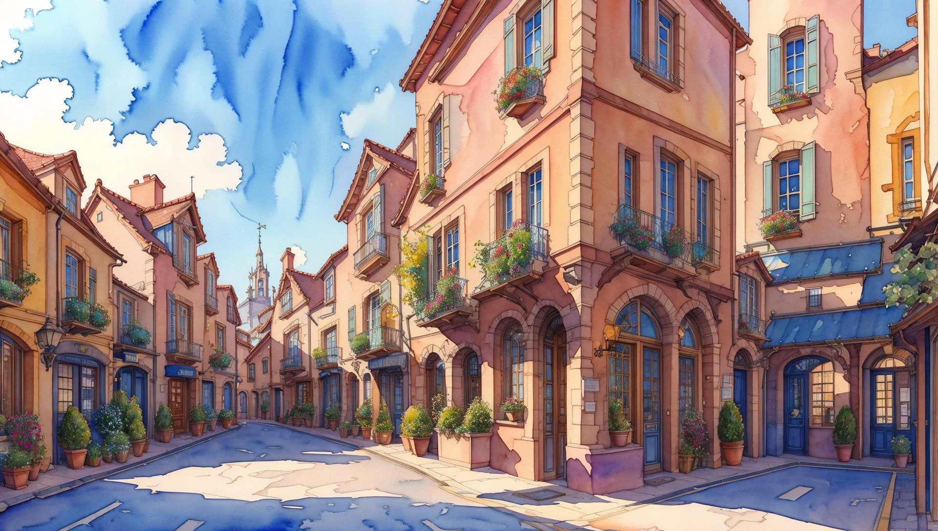 spectacular,stunning view (architectural watercolor sketch) of a
town ,
( style of Simone Ridyard),
<lora:theovercomer8sContrastFix_sd15:0.7>