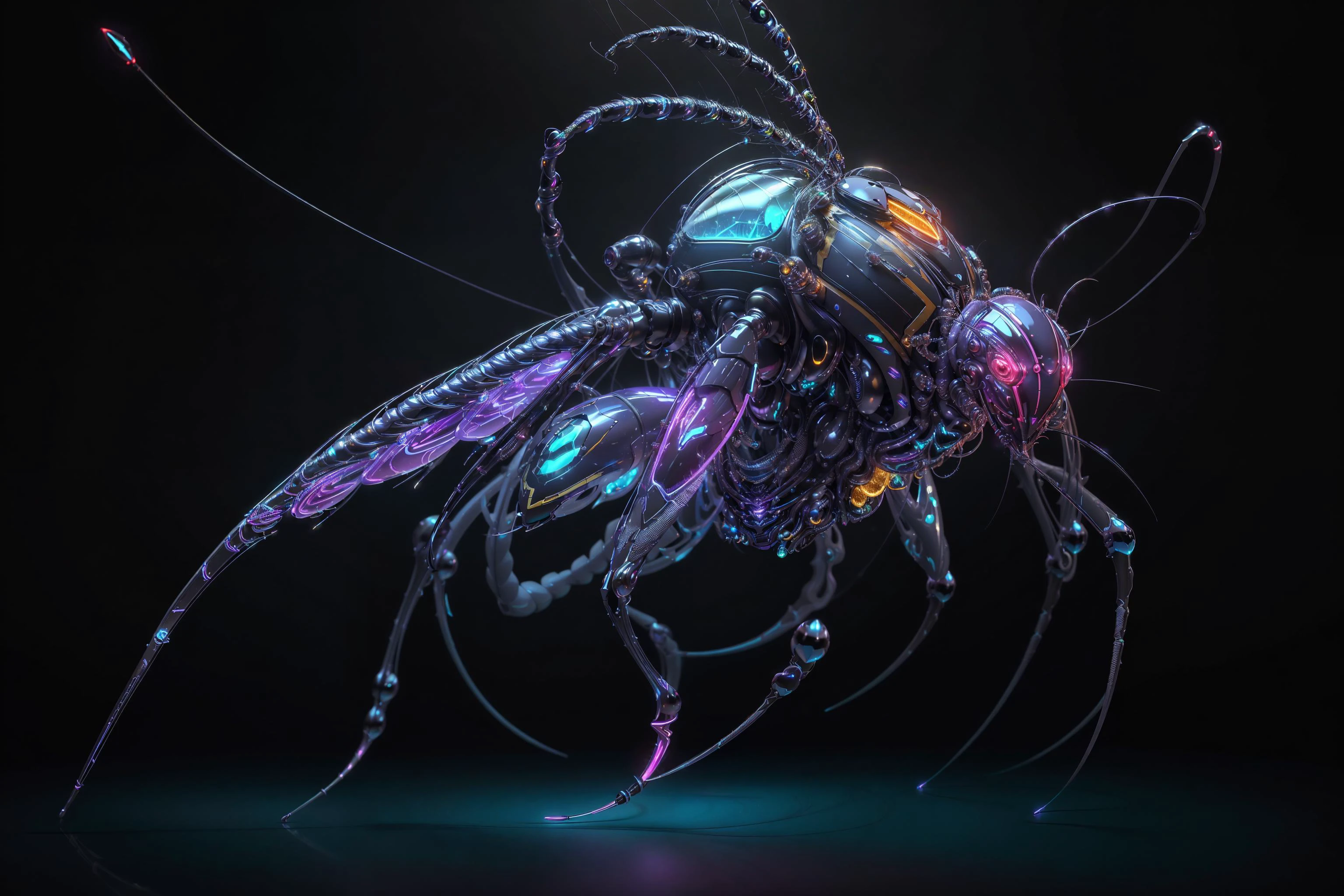 best quality 3d render of a cyberhelmet mosquito as a (futuristic mechanism nano-bot, elaborate high-tech design, sleek shiny chrome parts, smooth glossy plastic, glass panels, luminescent threads and whiskers and nerves:1.2) , ,
detailed, focused, 8k resolution, cinematic lighting, cinematic shot
<lora:BioPunkAI:0.4> <lora:to8contrast-1-5:0.6> < <lora:cyberhelmetv0.7:0.45>