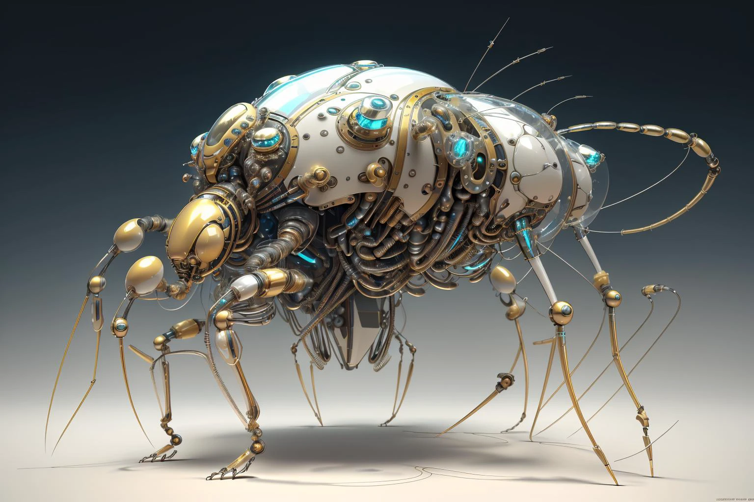 best quality 3d scientific sketch of a flea as a (futuristic mechanism nano-bot, elaborate high-tech design, sleek shiny chrome parts, smooth glossy plastic, glass panels, luminescent threads and whiskers and nerves:1.2) , ,
detailed, focused, 8k resolution, cinematic lighting, cinematic shot
<lora:reelmech1v2:0.4> <lora:BioPunkAI:0.4> < <lora:cyberhelmetv0.7:0.3>
<lora:theovercomer8sContrastFix_sd15:0.6>