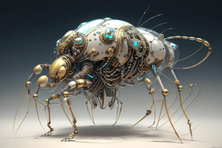 best quality 3d scientific sketch of a flea as a (futuristic mechanism nano-bot, elaborate high-tech design, sleek shiny chrome parts, smooth glossy plastic, glass panels, luminescent threads and whiskers and nerves:1.2) , , 
detailed, focused, 8k resolution, cinematic lighting, cinematic shot
 <lora:reelmech1v2:0.4>  <lora:BioPunkAI:0.4>  < <lora:cyberhelmetv0.7:0.3> 
 <lora:theovercomer8sContrastFix_sd15:0.6>