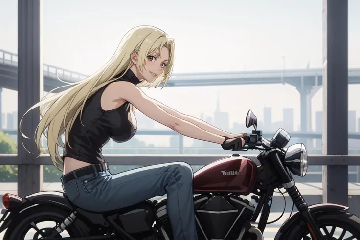 masterpiece, best quality, illustration, ray tracing,
YukiTsukumo, 1girl, solo, long hair, looking at viewer, smile with teeth, blonde hair, brown eyes, large breast, sleeveless, cleavage, denim, backlighting, sleeveless turtleneck, outdoors, bridge, side view, riding a motorbike
<lora:add_detail:0.5> <lora:YukiTsukumo:0.6>
