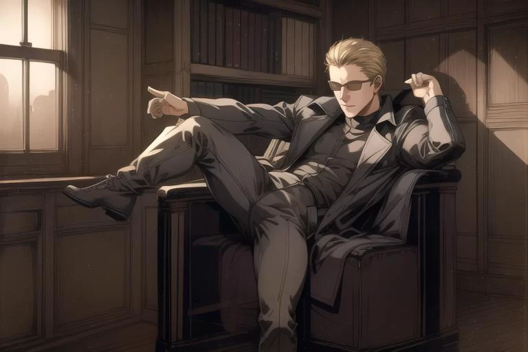 (Albert Wesker:1.4), highly detailed, highres, extremely detailed, detailed background, perfect eyes, perfect face, high quality, detailed face, anime, best quality, masterpiece, 4k, 8k, absurd resolution, cinematic lights, intricate detail, detailed hands, detailed eyes, animation, illustration, back combed hair, (blonde hair:1.4), combed back, hair back, short hair, comb back hair, (1man), back comb haircut, mature male, looking at viewer, shades, sunglasses, 1boy, black shirt, black trench coat, high definition, sharp focus, <lora:neg4all_bdsqlsz_V3.5:1>, OverallDetail, deep shadow, dimly lit, shade, animification, <lora:dreamlookai_lora_db_bb89d853_ckp_9966b693_step_3000_Wesker:0.7> wesker, <lora:Hiroyuki Kitazume:0.4>, edgQuality, Illust-InstaFilter, <lora:beard_slider_v10:-3>, <lora:gender_slider_v1:-4>, Best_QualityPos, Earth-QualityPos, BodyPositive, prettify, hotify, slick back hair, <lora:AlbertWeskerRE:0.5> AlbertWeskerRE, <lora:neg_bdsqlsz_V2:1>, pureerosface_v1, <lora:hyperdenoiser_v090:0.6>, <lora:hyperrefiner_v090:0.6><lora:REAlbertWesker:0.6> REAlbertWesker, ah1,<lora:add_detail:1>, kicking,