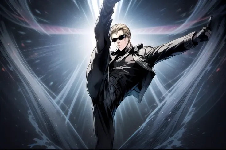 (Albert Wesker:1.4), highly detailed, highres, extremely detailed, detailed background, perfect face, high quality, detailed face, anime, best quality, masterpiece, 4k, 8k, absurd resolution, cinematic lights, intricate detail, detailed hands, animation, illustration, (blonde hair), short hair, (1man), mature male, shades, sunglasses, 1boy, black shirt, black trench coat, high definition, sharp focus, OverallDetail, deep shadow, dimly lit, shade, animification, <lora:dreamlookai_lora_db_bb89d853_ckp_9966b693_step_3000_Wesker:0.7> wesker, <lora:Hiroyuki Kitazume:0.4>, <lora:beard_slider_v10:-3>, <lora:gender_slider_v1:-4>, slick back hair, <lora:AlbertWeskerRE:0.5> AlbertWeskerRE, <lora:hyperdenoiser_v090:0.6>, <lora:hyperrefiner_v090:0.6>, <lora:REAlbertWesker:0.3> REAlbertWesker, ah1,<lora:add_detail:1>, <lora:high_kick003:0.4> (high kick:1.3), kicking, (leg up:1.3), (tae kwon do fight), 2boys, (multiple boys)