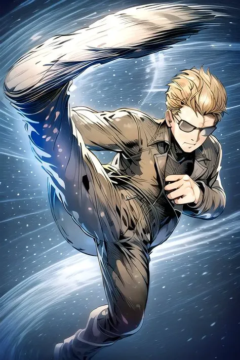 (Albert Wesker:1.4), highly detailed, highres, extremely detailed, detailed background, perfect eyes, perfect face, high quality, detailed face, anime, best quality, masterpiece, 4k, 8k, absurd resolution, cinematic lights, intricate detail, detailed hands, detailed eyes, animation, illustration, (blonde hair:1.4), short hair, (1man), mature male, shades, sunglasses, 1boy, black shirt, black trench coat, high definition, sharp focus, <lora:neg4all_bdsqlsz_V3.5:1>, OverallDetail, deep shadow, dimly lit, shade, animification, <lora:dreamlookai_lora_db_bb89d853_ckp_9966b693_step_3000_Wesker:0.7> wesker, <lora:Hiroyuki Kitazume:0.4>, edgQuality, Illust-InstaFilter, <lora:beard_slider_v10:-3>, <lora:gender_slider_v1:-4>, Best_QualityPos, Earth-QualityPos, BodyPositive, slick back hair, <lora:AlbertWeskerRE:0.5> AlbertWeskerRE, <lora:neg_bdsqlsz_V2:1>, <lora:hyperdenoiser_v090:0.6>, <lora:hyperrefiner_v090:0.6><lora:REAlbertWesker:0.6> REAlbertWesker, ah1,<lora:add_detail:1>, <lora:high_kick003:0.8> high kick, kicking, fighting stance, motion blur, speed line, leg lift, leg up, spread legs, standing on one leg,