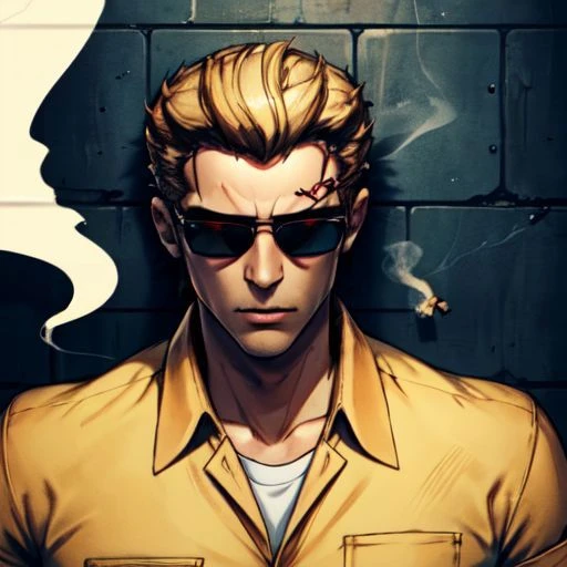 <lora:dreamlookai_lora_db_bb89d853_ckp_9966b693_step_3000_Wesker:1>, wesker, ((Albert Wesker)), high quality, upper body, detailed face, zoom out, anime, best quality, highres, wall, masterpiece, whole body, 4k, 8k, absurd resolution, cinematic lights, intricate detail, detailed hands, animation, illustration, OverallDetail, chest, waist, legs, high definition, sharp focus, scenery, depth of field, ((blonde hair)), (man), strong jawline, square face, (male), (short sleeves), shades, sunglasses, <lora:TheConvict-10 v3:0.6>, orange jumpsuit, theconvict, cigarette, smoking, holding cigarette, smoke, prison, jail, cold, serious,