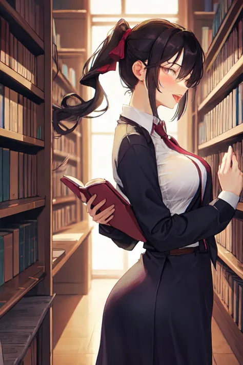 beautiful women staff caught off-guard in the university library. an unexpected glimpse of something delightfully naughty.