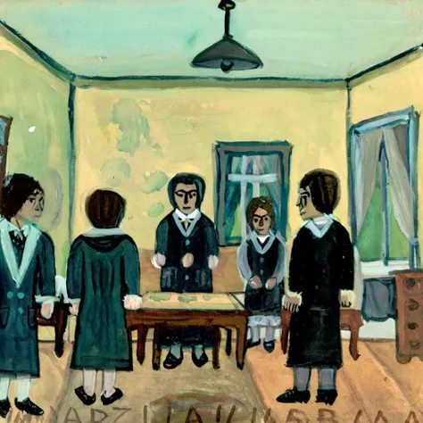 nikifor group of people in room<lora:nikifor:1>