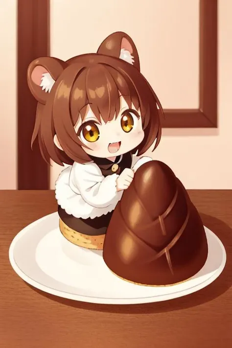 masterpiece, best quality,ultra detail,chibi,girl,a girl, holding takenoko, <lora:takenoko-001:0.9>,happy,on table,cookie,mushroom,chocolate