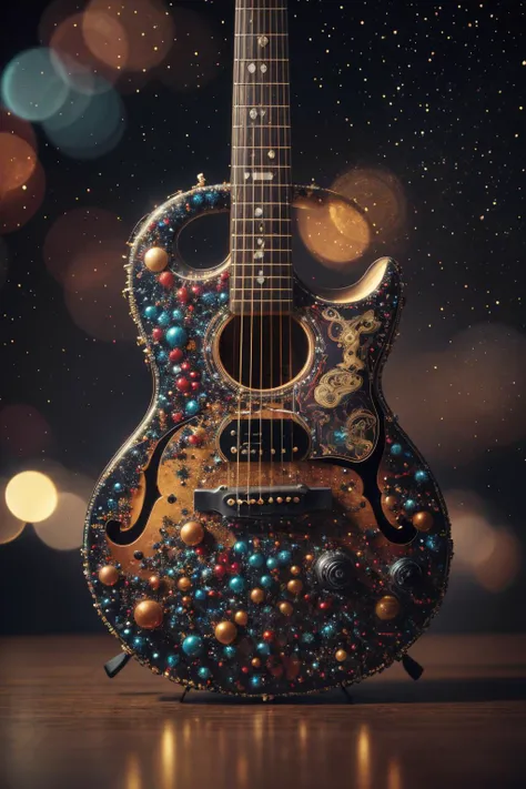 professional breathtaking photograph, EPbblestyle, Guitar, <lora:EPbblestyle:0.5>, hyper detailed masterpiece, dynamic, awesome quality, vignette, highly detailed, high budget, bokeh, cinemascope, moody, epic, gorgeous,