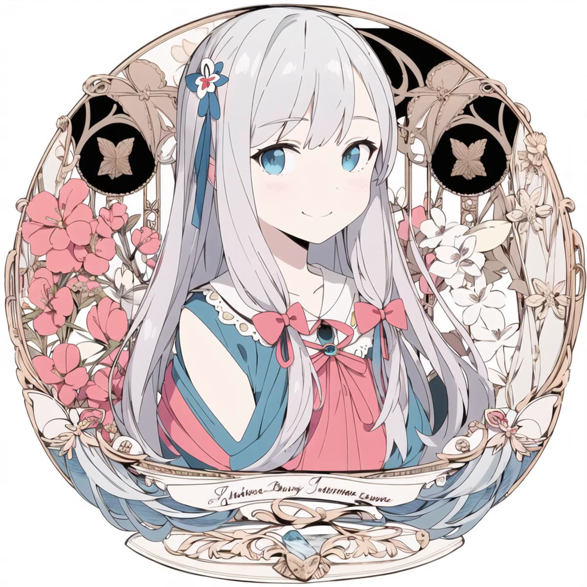 <lora:IzumiSagiri_sagiriV1:0.4> izumi_sagiri,bow, pink_bow, long_hair,silver hair, hair_bow,
<lora:Armorial-14:0.6> Blazon,
emblem, (white_background:1.3), (simple_background:1.3), (flat_color:1.3),, (masterpiece:1.3), (best_quality:1.3), (ultra_detailed:1.3), 8k, extremely_clear,, insane details, intricate details, hyperdetailed, ultra detailed, extreme detailed, highest detailed, high_detail, colorful, beautiful, hdr, photorealistic, highres, ultra_high_res, photography, aesthetic, extremely_delicate,, seductive_smile,