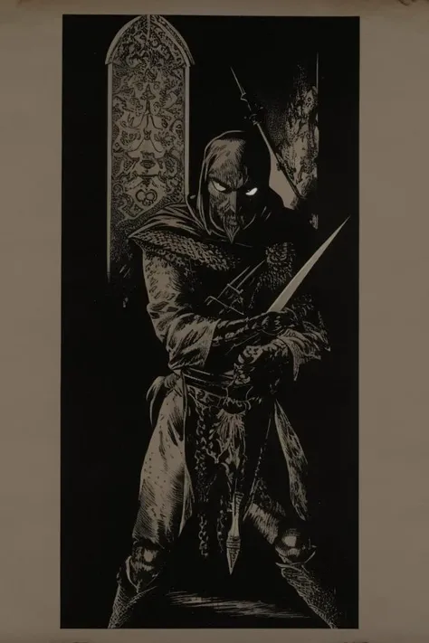 fantasyclassics, an assassin in the dark holding a dagger <lora:FantasyClassics:1>