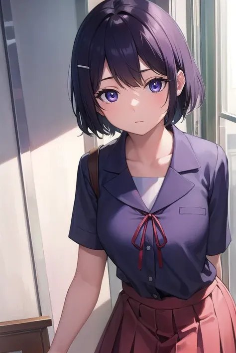 hanekawatsubasa, <lyco:tsubasahanekawa-lyco-nochekaiser:1>,
hanekawa tsubasa, short hair, black hair, hair ornament, (purple eyes:1.1), hairclip,
BREAK skirt, school uniform, naoetsu high school uniform,
BREAK indoors, classroom,
BREAK looking at viewer, (cowboy shot:1.5),
BREAK <lyco:GoodHands-beta2:1>, (masterpiece:1.2), best quality, high resolution, unity 8k wallpaper, (illustration:0.8), (beautiful detailed eyes:1.6), extremely detailed face, perfect lighting, extremely detailed CG, (perfect hands, perfect anatomy),