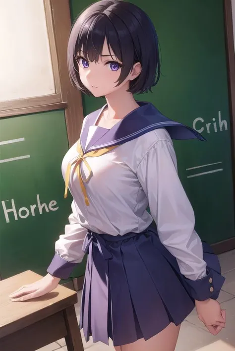 hanekawatsubasa, <lyco:tsubasahanekawa-lyco-nochekaiser:1>,
hanekawa tsubasa, short hair, black hair, hair ornament, (purple eyes:1.1), hairclip,
BREAK skirt, school uniform, naoetsu high school uniform,
BREAK indoors, classroom,
BREAK looking at viewer, (cowboy shot:1.5),
BREAK <lyco:GoodHands-beta2:1>, (masterpiece:1.2), best quality, high resolution, unity 8k wallpaper, (illustration:0.8), (beautiful detailed eyes:1.6), extremely detailed face, perfect lighting, extremely detailed CG, (perfect hands, perfect anatomy),