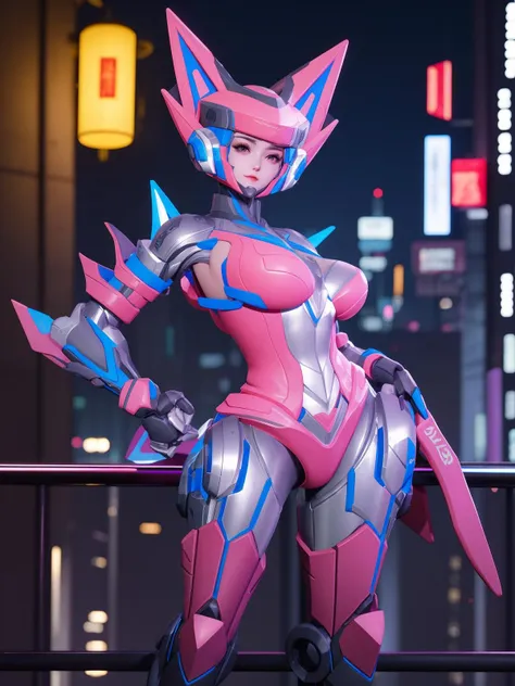 WZRYsunshangxiangWLJJ, 1girl, solo, mecha, breasts, science fiction,helmet, bodysuit, <lora:WZRYsunshangxiangWLJJ:0.75>,cityscape, night, looking at viewer, mature female, hand on hip,