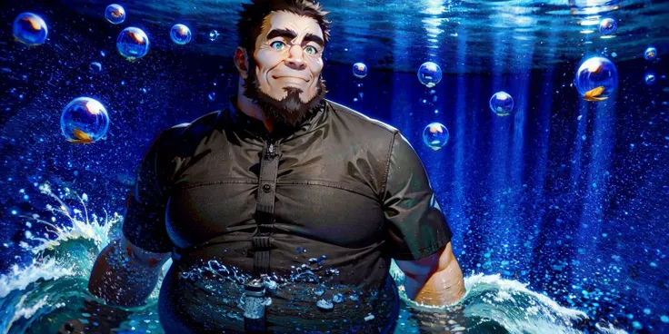 <lora:umiyan_lora4:te=1:unet=0.8> best quality, solo, underwater, pipelining, (fat man, mascular, bara:1), (bubble pattern, waves, colorful ink, caustics:1.1), (smile:0.8), BREAK masterpiece, (old man, mature male:0.8), (hiking wear:1), (brown hair:1), (arm hair:1), green eyes, beard, (sideburns:1), thick eyebrows <lora:entropy_v2:0.65>