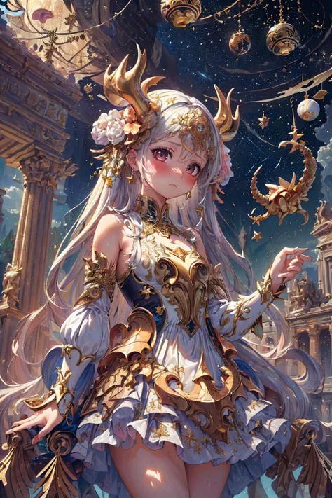 (masterpiece, top quality, best quality, beautiful and aesthetic:1.2), (1girl:1.3), (fractal art:1.3), original, high resolution, extremely detailed, detailed background, petite, geometry, HDR, Rome, (goddess:1.1), (renaissance:1.1), Neoclassicism, Synoecism, Mithraism, (zodiac:1.2), constellations, stars, <lora:add_detail:0.7> <lora:IvoryGoldAIv2:0.7> ivorygoldai