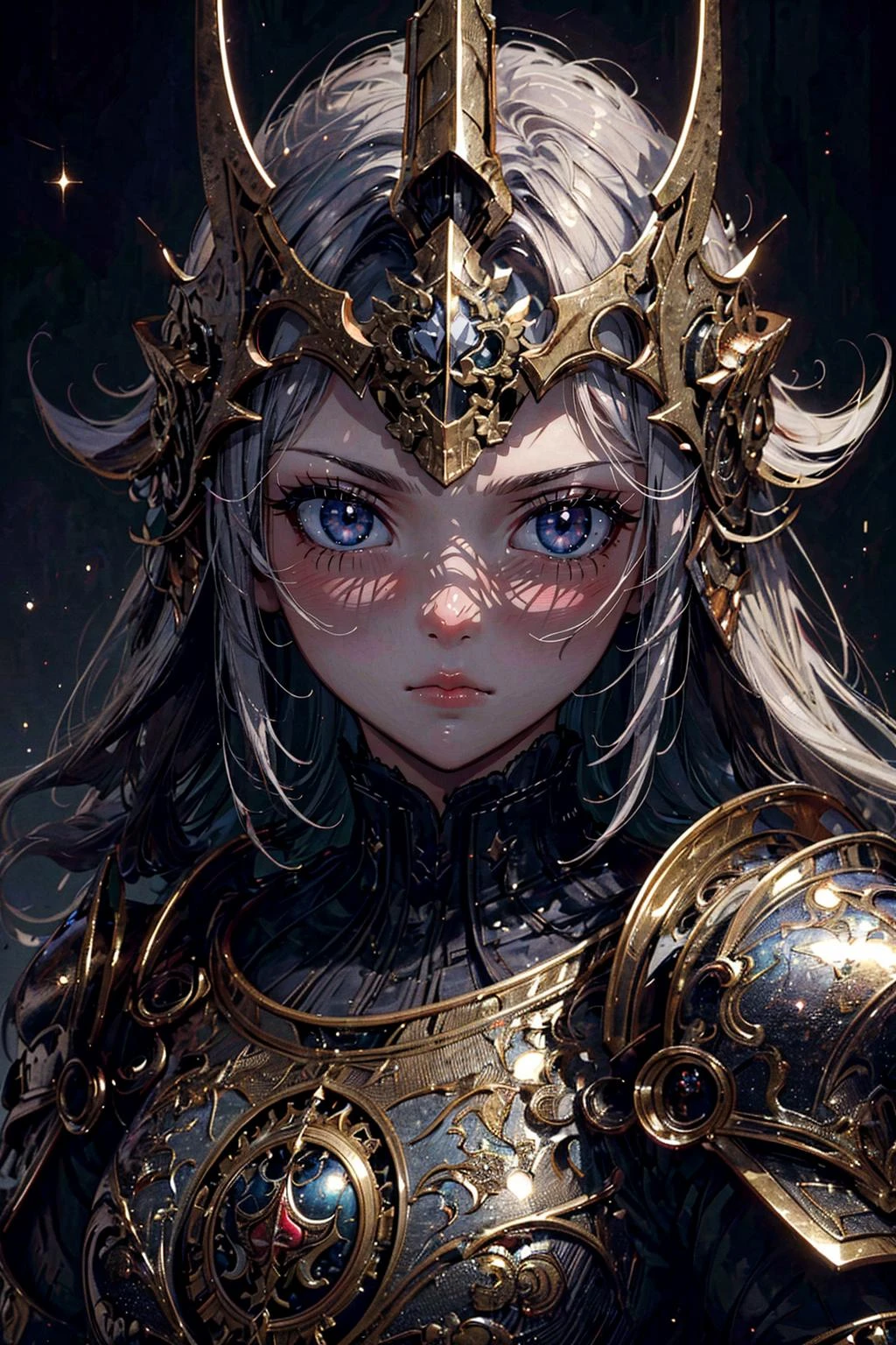 (masterpiece, top quality, best quality, beautiful and aesthetic:1.2), (1girl:1.3), original, high resolution, (fractal art), surreal, arthurian legend, knights, armor, british, war, medieval, <lora:add_detail:0.7>, close-up, magic, magic imbued, fantasy, swords, <lora:Chimera Series R Number Furnace - Phantom:1> expressionless,