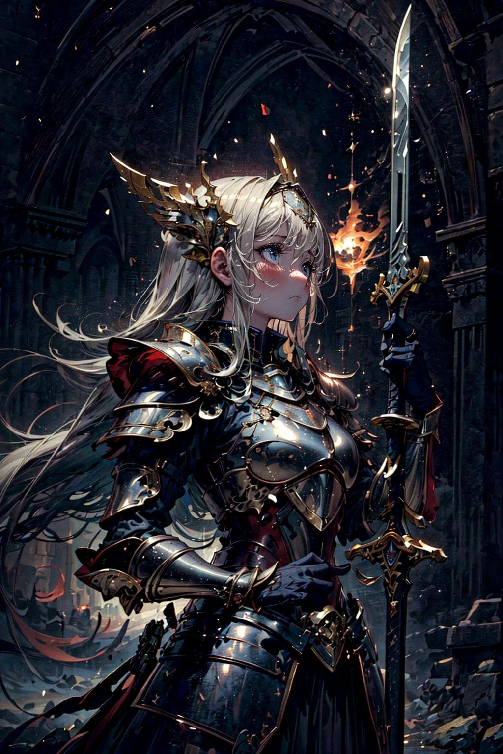 (masterpiece, top quality, best quality, beautiful and aesthetic:1.2), (1girl:1.3), original, high resolution, (fractal art), surreal, arthurian legend, knights, armor, british, war, medieval, <lora:add_detail:0.7>, panorama, magic, magic imbued, fantasy, swords, <lora:Chimera Series R Number Furnace - Phantom:1> expressionless,