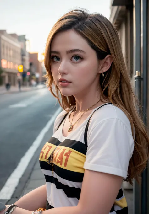 8k, RAW photo, best quality, masterpiece,realistic, photo-realistic,
<lyco:kathryn_newton_lycor_02-000003:1.0>, kathrynnewtonv1, 1girl, solo, blonde hair, realistic, long hair, jewelry, shirt, necklace, striped, striped shirt, parted lips, upper body, lips, teeth, blurry, building, outdoors,
New York street, day, cityscape, city, street lights, golden hour