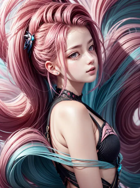 modelshoot style, (extremely detailed CG unity 8k wallpaper), glamour close-up shot from side of upper body of pink hair girl (surrounded by swirling pink magic), flowing fabric, pink fabric, princess casting magic, aura, ,dynamic pose, cinematic lighting, Sharp focus, face focus, (looking at viewer), <lora:add_detail:0.9> <lora:epiNoiseoffset_v2-pynoise:0.5> <lyco:magic-sav-1.2:1>