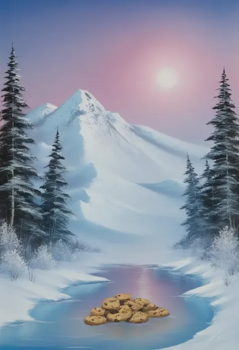 Everyone just needs to chill and have a cookie, painting by bob ross <lora:bob_ross_style_10:1>