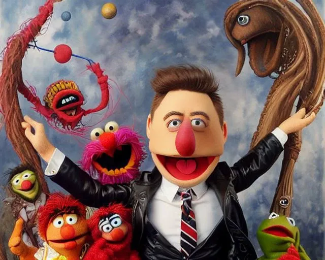 ASCIIA photo of  Elon Musk as a muppet, very detailed, clean, high quality, sharp image, ,Saturno Butto