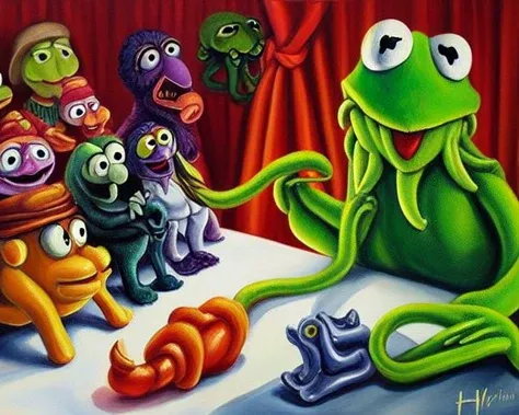 ASCIIA painting of  Cthulhu as a muppet, very detailed, clean, high quality, sharp image, based on H.P Lovecraft stories