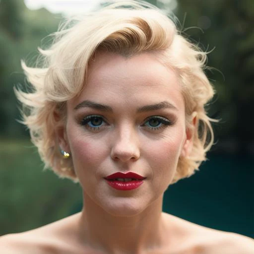 closeup photography, sexy MM<lora:MM:1>, short hair, blonde hair, red lips, looking at viewer, hyperealistic